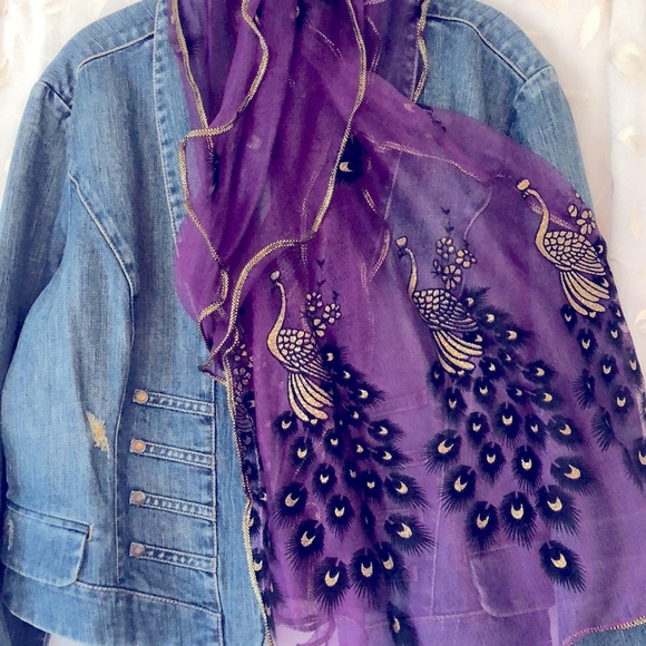 Parisian-style Gold-trim PURPLE Peacock Scarf - Picture 4 of 6